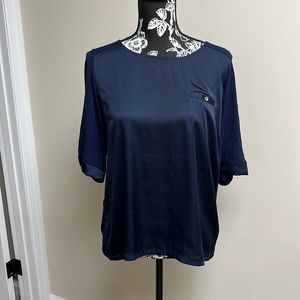 The Limited Mixed Material Navy Top